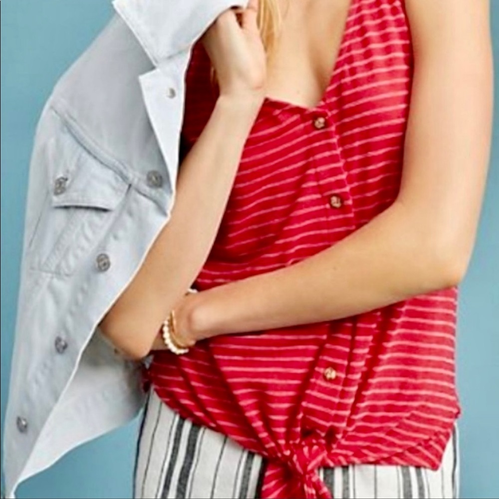 ANTHRO red+white tie waist striped tank
